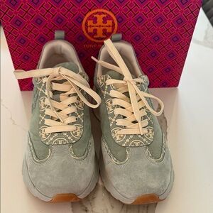 Tory Burch Blue Celadon and Cream Sneakers